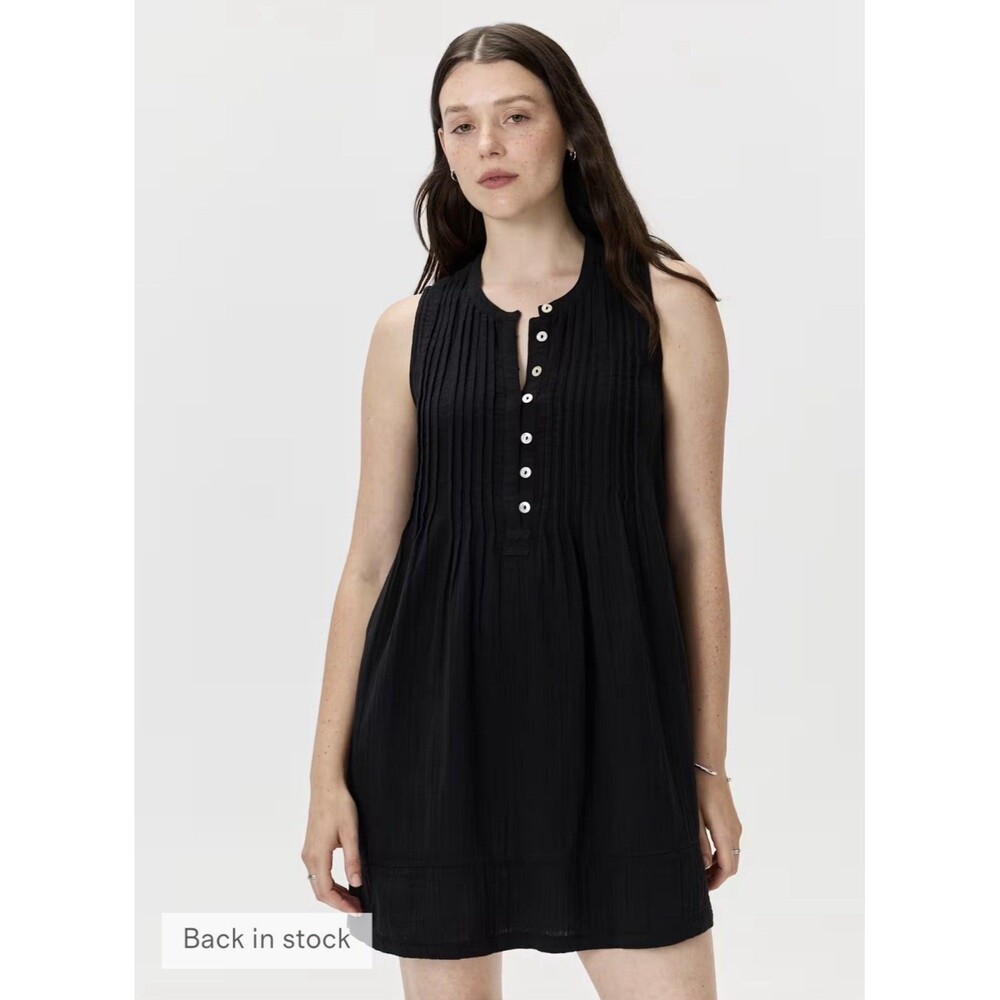 Quince 100% Organic Cotton Gauze Sleeveless Swing Dress Black Shift Size M